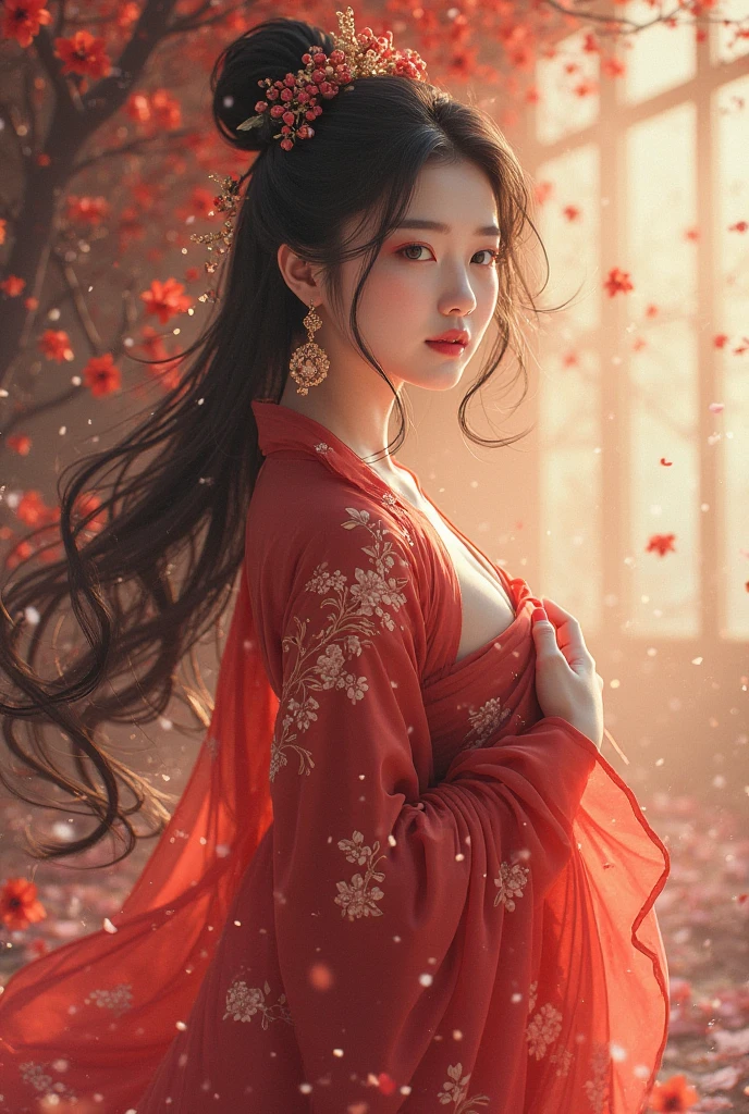 AncheReddressgirl,1girl,solo,dress,black hair,red dress,looking at viewer,<lora:AnchemixReddressgirl-000009:1>,