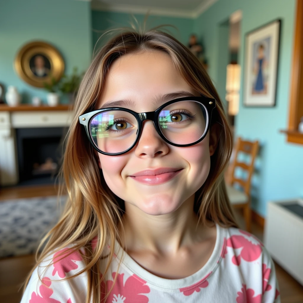 branca realista de 11 anos com moletom amarelo, copos, denim overalls, cabelos castanhos longos e ondulados, Long eyelashes, olhos pretos, sardas no rosto, estilo anos 80, stranger things style forest scenery.