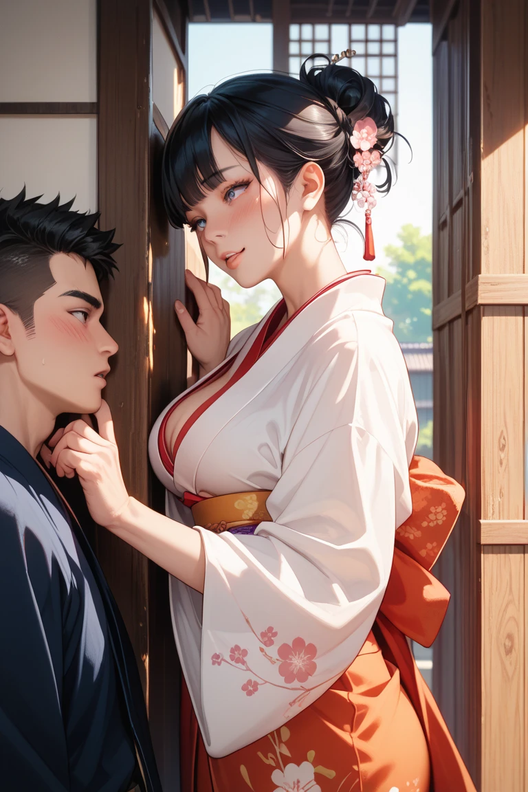 Period drama manga style A 15-year-old super beautiful Chinese girl with black hair in a bun cut(1 person) She is wearing a royal long-sleeved Chinese dress In a dimly lit bedroom Floral Futon She is forced to be held by the perverted old emperor while facing each other, and cries in fear. She exposes her nipples and faces the man as he inserts his penis into her pussy and they begin having sex. She wraps her legs around the man She loses her virginity and becomes pregnant She is deep kissed and her saliva is mixed in.