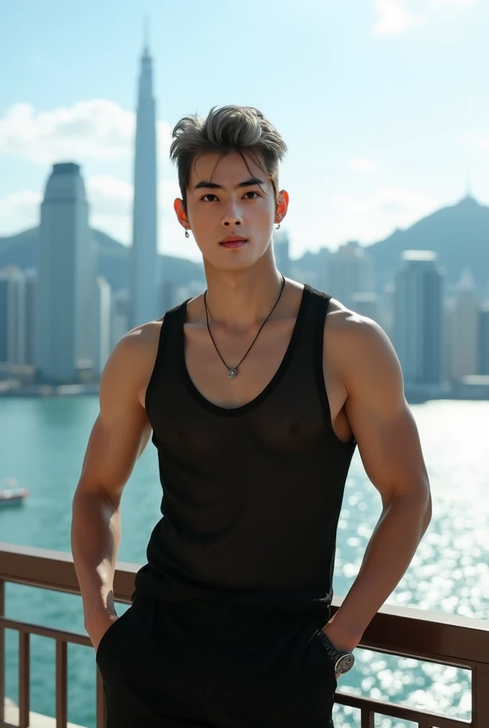 Best quality, masterpiece, ultra high res, (photorealistic:1.5), raw photo, in the dark, deep shadow, low key, cold light, man face, 1 man, 1man, man, Jaws firm, thin eyebrows, thin lips, Eye shape like a snake's eye, realistic, Male shoulders, Muscular, mullet hairstyle, broad shoulders, black hair, tan skin, angry face, cool face, bad boy vibe, wearing hoodie jeans jacket, pectoral , no inner wear, micro string thong, smirk face, masculine, look cool, cool face, mainly face, Night city background, sharp eye, tan skin, Look like a Filipino boy, brown eye, looks 19 years old, 19 years old, real, Handsome. , full length shot(fls) , hips , thighs