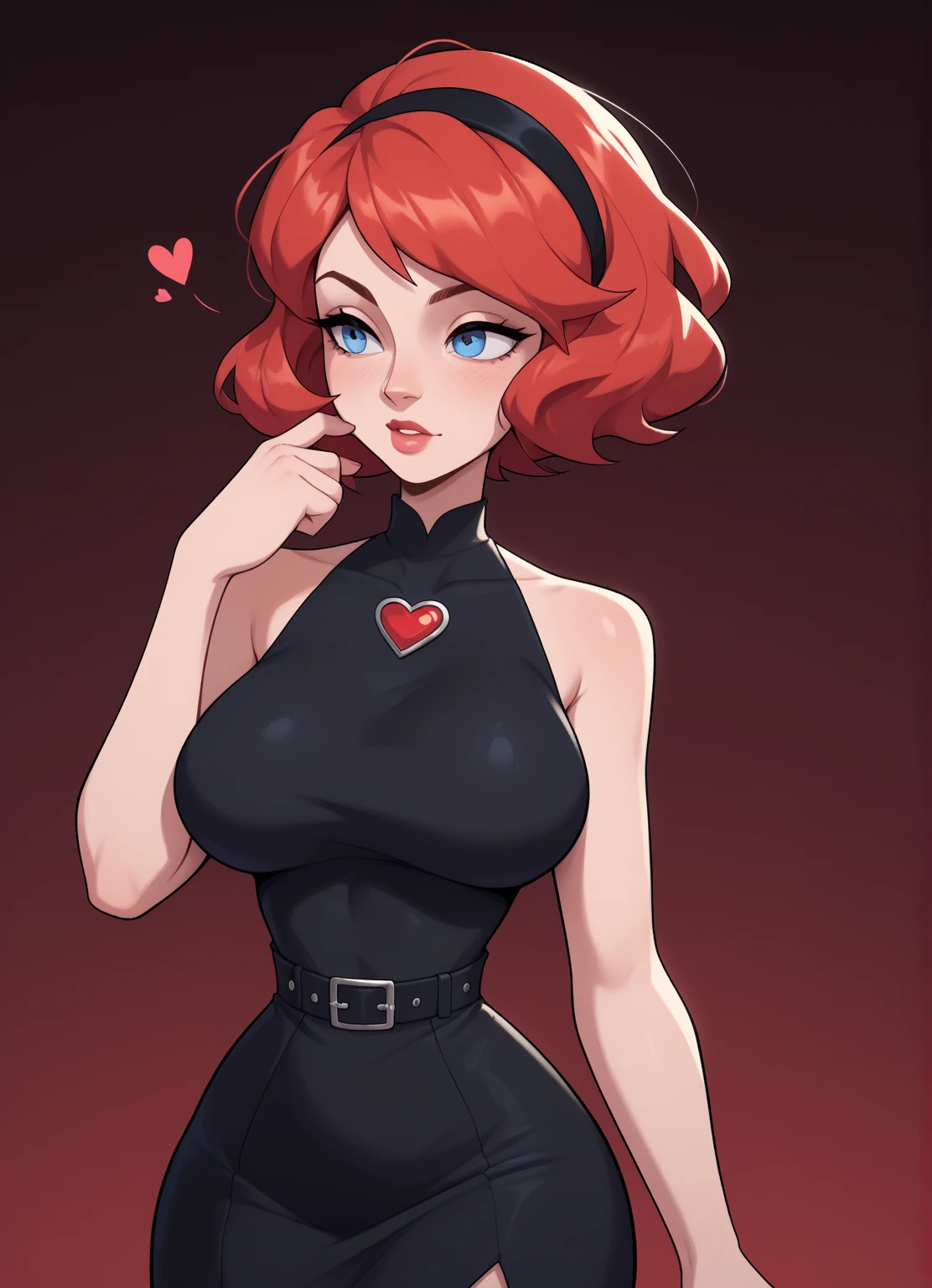 Masterpiece, best quality , nishikino maki, red hair, short hair, bob cut, black eyes, short red bodycon dress, red dress, strapless, sleeveless, sexy, sexy pose, sexual arousal, sitting pose, cleavage, necklace, elegant party, llchar
