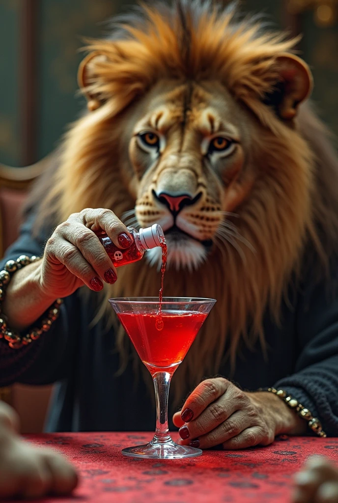 royal lion holding a red umbrella with Tabasco on it