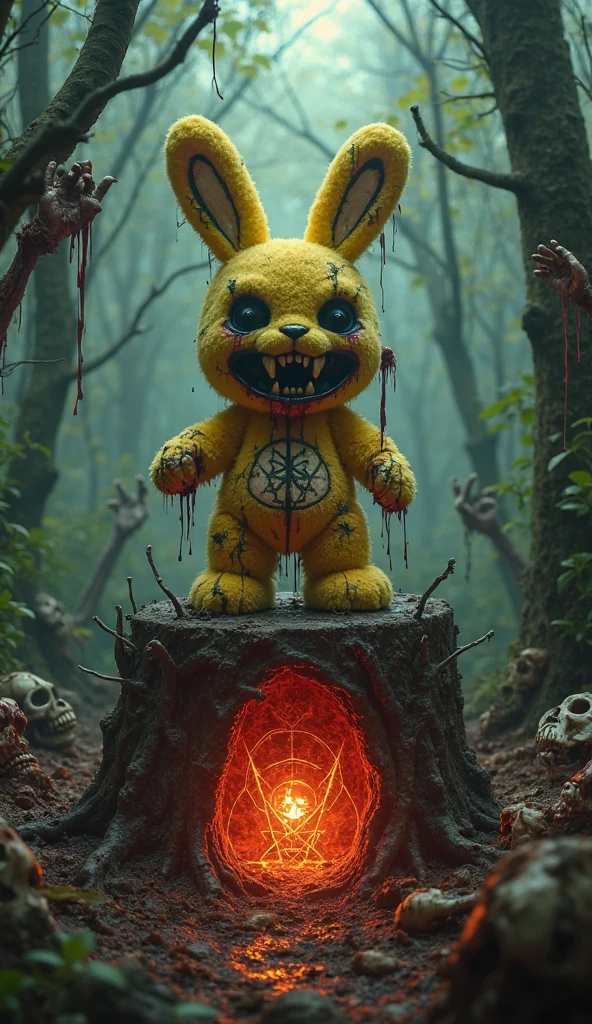 (knitted toy voodoo doll:1.7), (Voodoo Demonic Rabbit:1.3), (Clothing: shadowy fur with glowing red eyes:1.0), (Accessories: enchanted pitchfork, glowing sinister grin, mystical infernal charm:1.2), (background: haunted field with floating, glowing mist and twisted roots:1.2), best quality, masterpiece, detailed soft oil painting, detailed background, dramatic cinematic lighting, soft edge lighting, professional, dramatic lighting, hard edge lighting, ultra quality, 4k,masterpiece, best quality, 8k, ultra highres, highres, extremely detailed