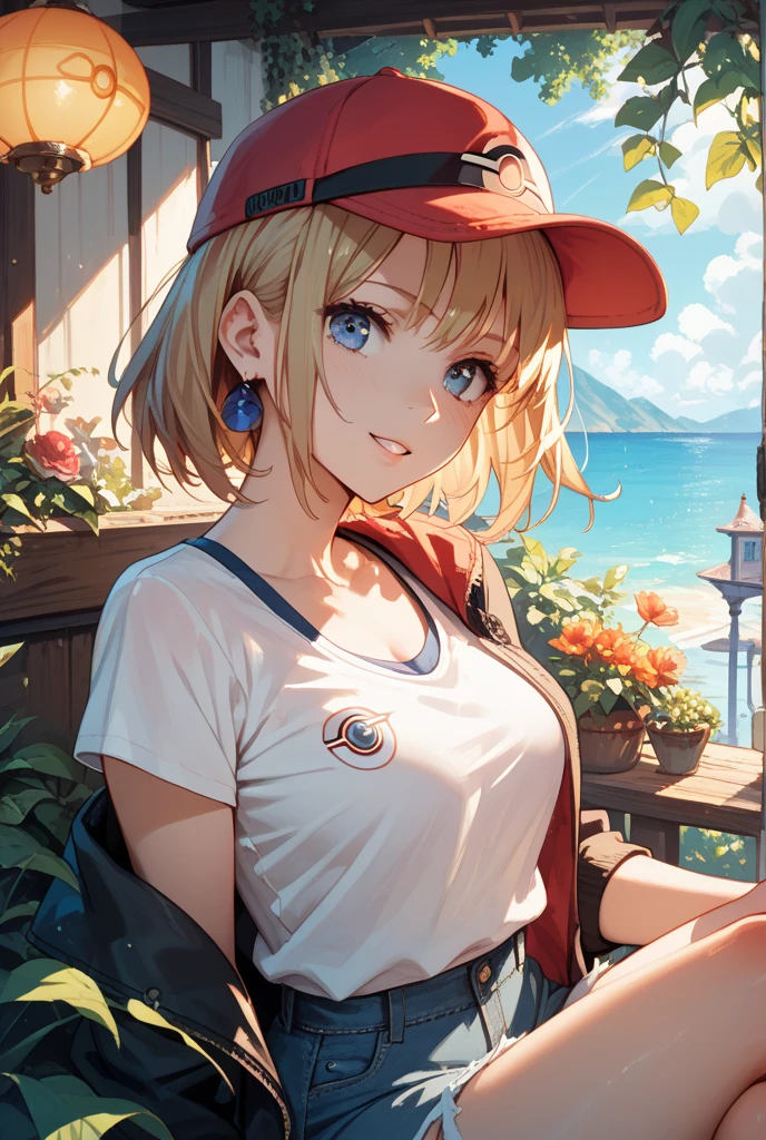 (8k, highest quality, best quality, masterpiece, highly detailed:1.2),
1girl, upper body, woman looks like (Margot Robbie), wearing boyfriend shirt and panty, (naked shirt, shirt tug), shy, half smile, midday, from below