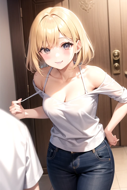 (((Pixel Perfect, Perfect detail))), alone, 1 Girl, Chisato Nishiki,  Looking at the audience, smile, (((She lifted her shirt, Showing under the bra))).