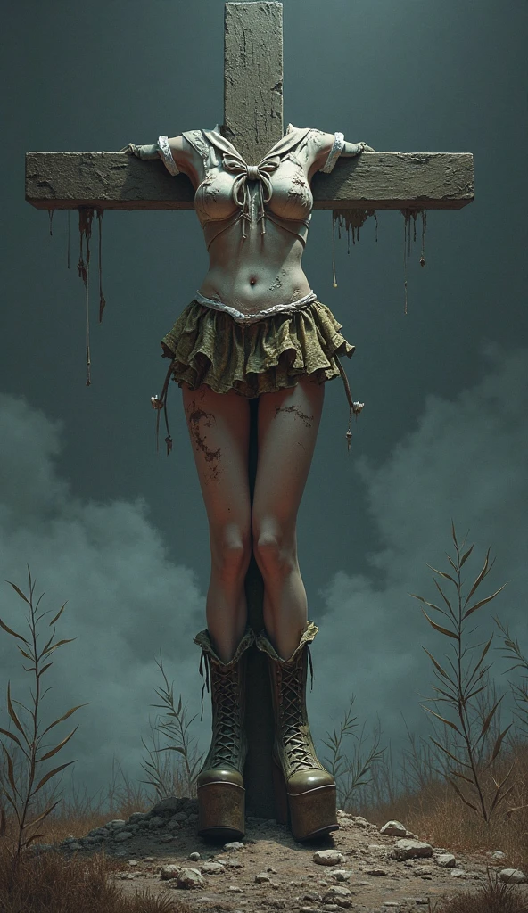 1 girl, realisitic, Raw photo, japanaese girl, (fullnude:1.9), (Beautiful and cute face:1.4), 18year old, bobhair, Black hair、(Crucifixion in the desert:1.8), (Tie your arms and legs to the cross with barbed wire:1.5)、 mid night、Moonlight