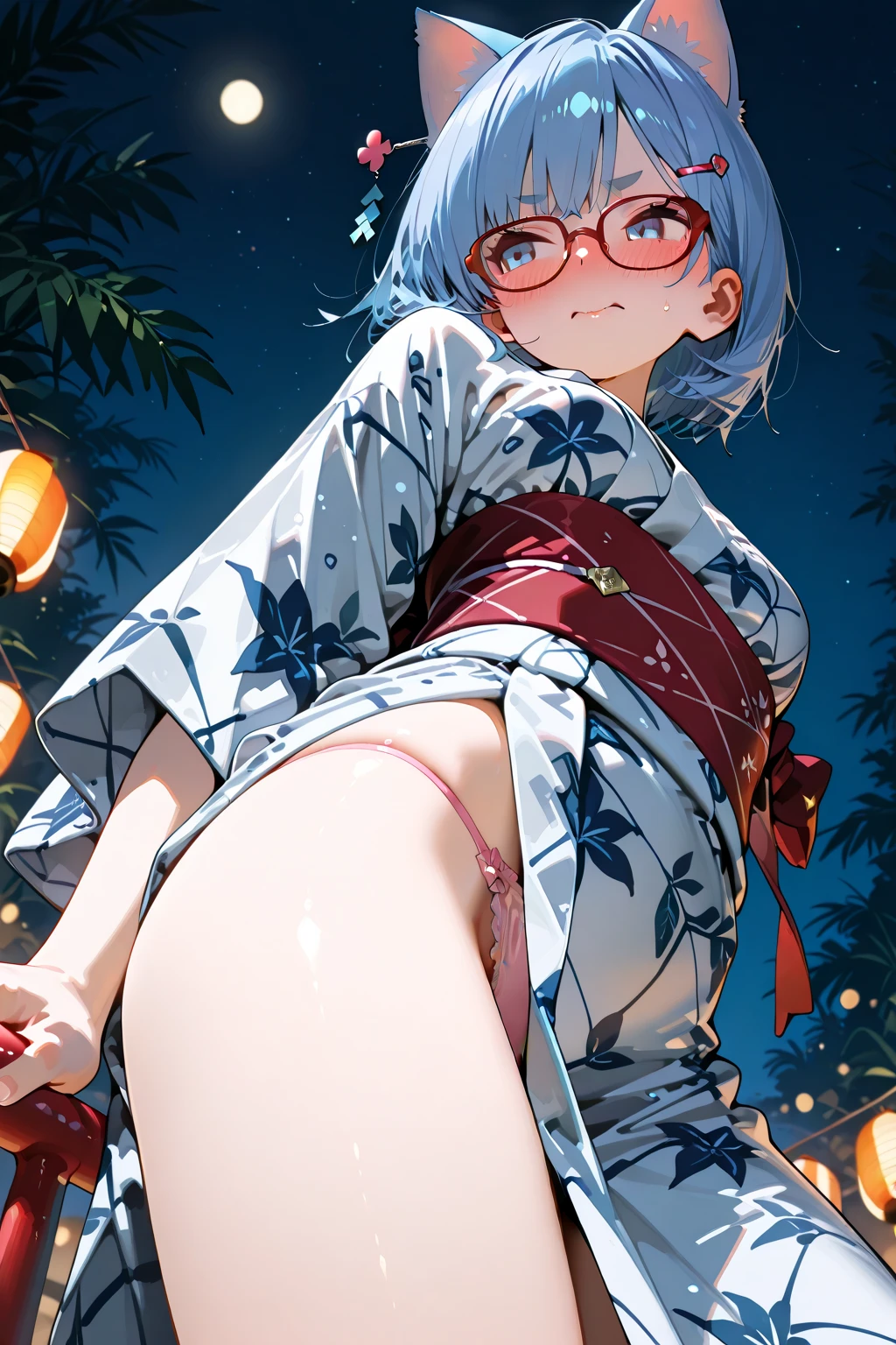 (nsfw ass from behind photo:1.1,doggy style, in blue marine:1.5), Masterpiece, best quality, (very detailed CG unity 8k wallpaper), (best quality), High definition RAW color art, Animation,sculptures, (pink Marble Skin), (((Ultra detailed elegant))), Magical atmosphere, Detailed skin, Texture,(Intricately detailed, Fine detail, ultra-detail art), depth of fields, bokeh, Silky Touch, Hyper Detail, beautiful eyes, Elegant Face, (posing on pastel purple waterfront), sparkle background, (silver hair), pastel purple, fat, embarrassing red face, shorthair, Round Glasse:1.4, bikini