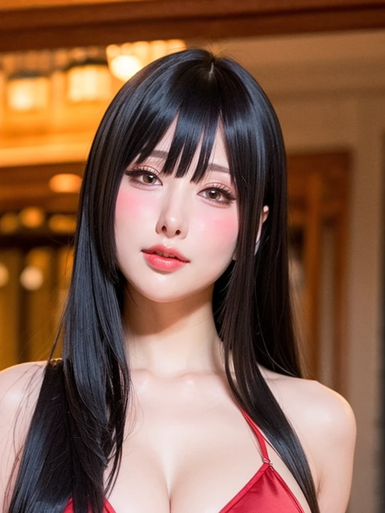 best quality, tmasterpiece,Ultra-high resolution,Clear face,(Reality:1.4),ferpect lighting,(upper body sho), (photorealistic:1.50), anime wallpaper, Guviz style artwork, cover-up fantasy up to magic , by Yang J, Guviz, beautiful artwork illustration, beautiful digital artwork, beautiful digital illustration, Li Song, beautiful anime portrait, art style in Beauvot, 1girl, 独奏, long hair, black hair, bangs, twintails , dress, (black dress:1.3), Sleeveless, bare arms, indoor, room, standing, (super Giant breasts:1.3), (shagging breasts:1.3),(looking at viwer:1.3),