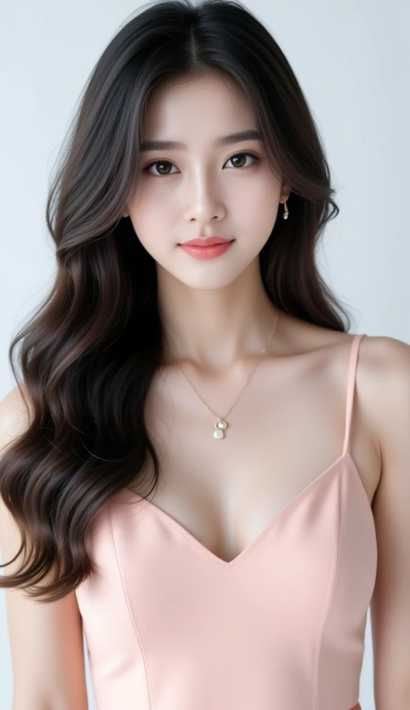 1 girl, NSFW, (White background), ((8K, RAW, Masterpiece: 1.4)), (Professional Photoshoot, sharp:1.2), ((Portrait shot)), Perfect dynamic composition, (Natural sunlight), (Soft Shadow), (Perfect body:1.4, Slim abs:1.2), ((Random Women Hairstyle:1.2, Huge breast:1.1)), Medium long hai, Ultra detail face and skin, Perfect Asian, white skin, (Detailed skin:1.3),(Latex skin:0.4), (Perfect Glossy Skin:0.6), Ai Shiramori, colleague student, 27-year-old, Fashion Model, (sexy casual wears), showing cleavage, blonde hair, light brown eyes, beautiful eyes, round eyes, pretty face, Blushing face, glossy lips, high nose bridge, lustrous eyes, a face of perfect proportion, realistic humid skin, Exquisite Expression, lightly smile to the camera, Looking at camera, exquisite expression, elegance necklace, elegance earrings, minimalist, walking