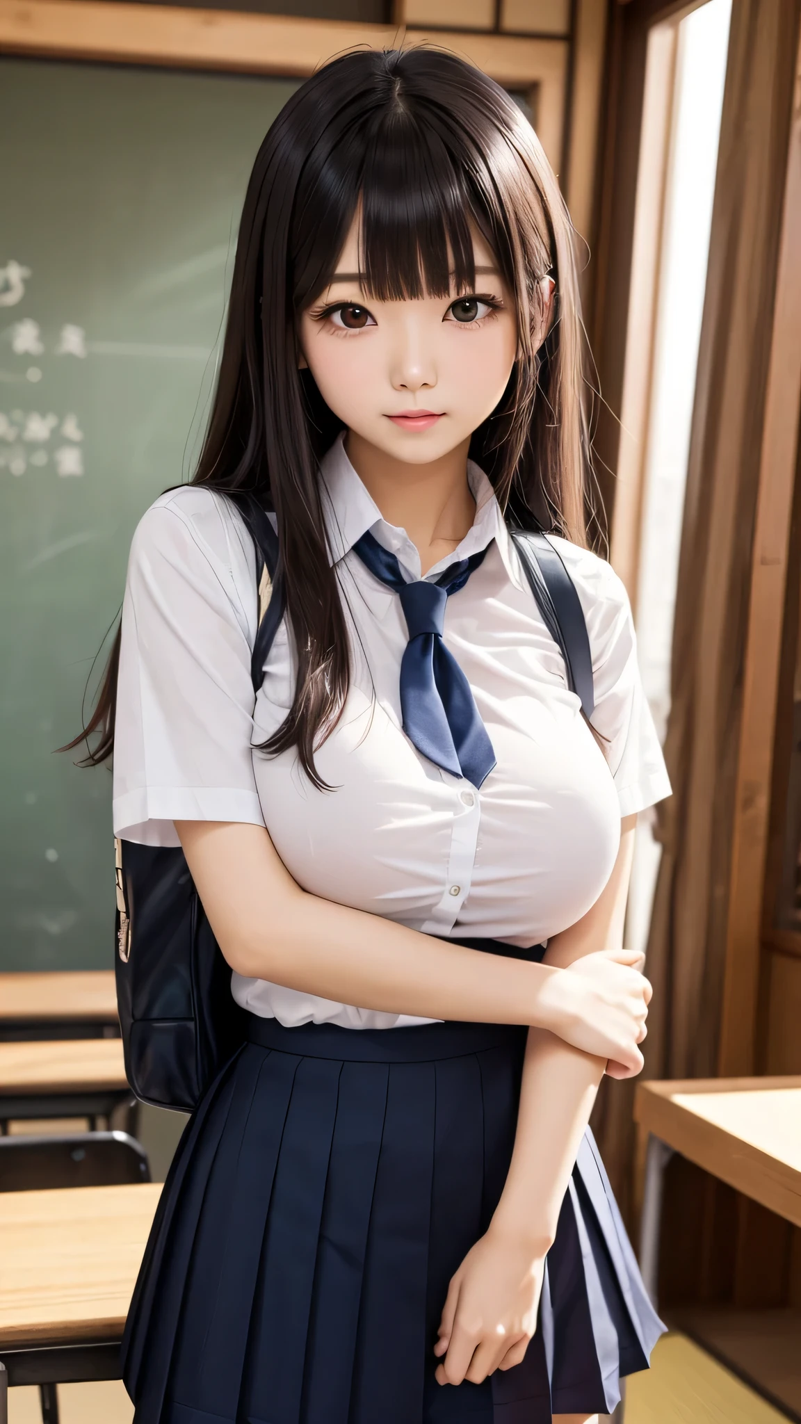 Big Breasts,high school girl,uniform,Light clothing,Big eyes,Pink Lips,sexy,Brown Hair,Sensual
