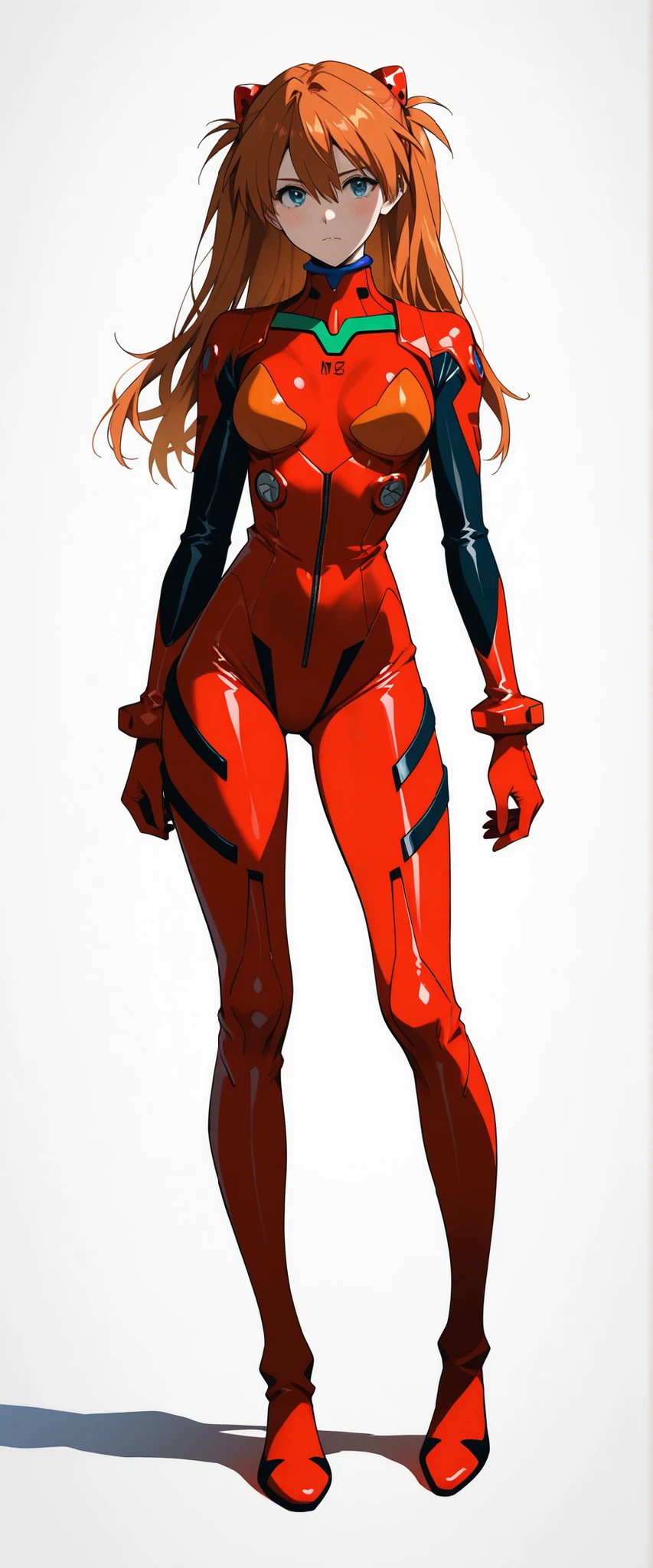 Draw a picture of Asuka from Evangelion in an anime style so that her whole body is visible