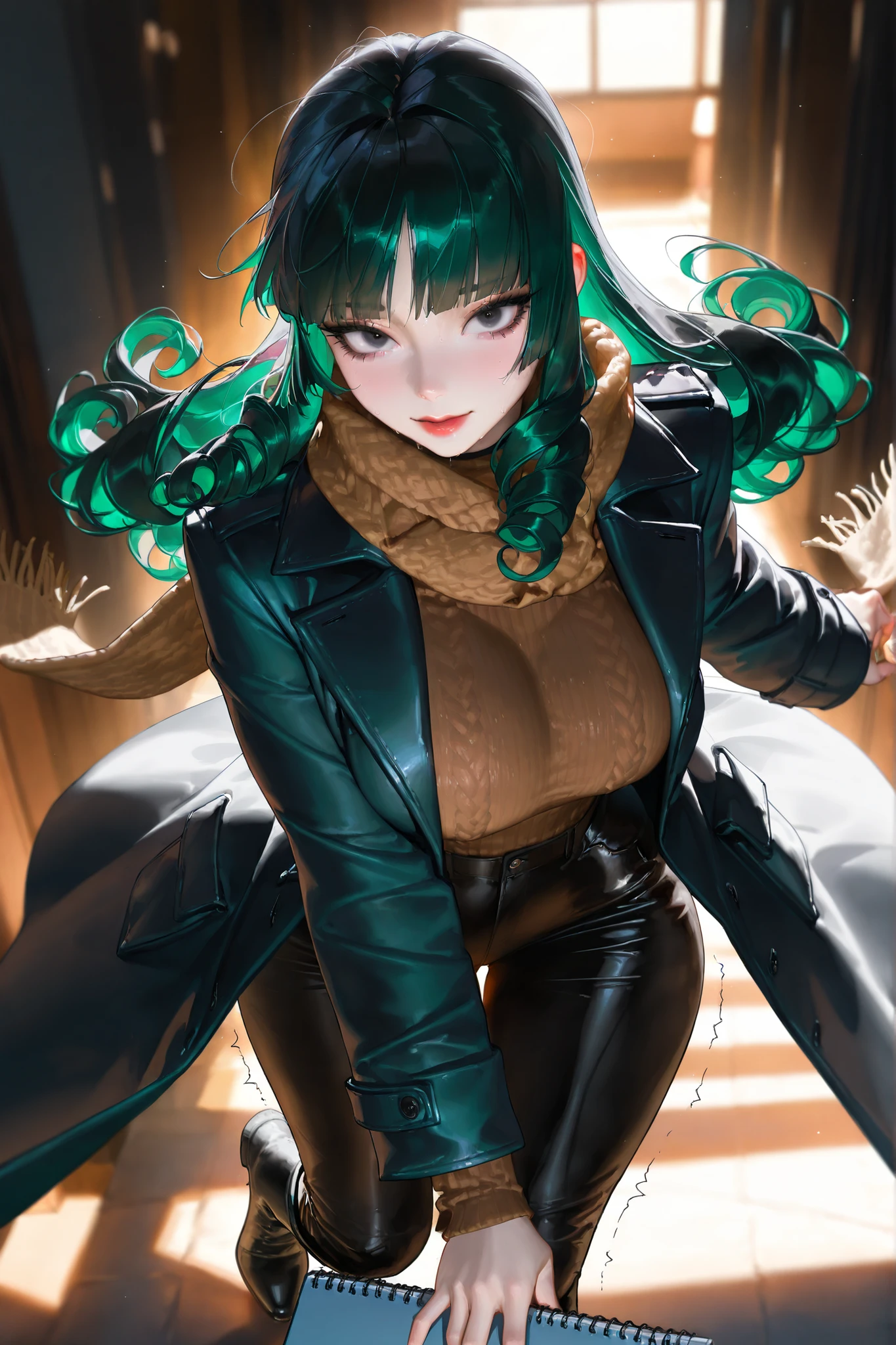 Arad woman posing for a photo in a black latex costume, Tatsumaki with One Punch Man, Artgerm Lau, extremely detailed ArtGerm, Tatsumaki, Artgerm. anime illustration, style art germ, art germ style, steven special germ liu, art germ in art station pixiv, stanley art germ liu, masterpiece, best picture quality, eyes and skin fine presentation, cam, glowing skin, whole body oil,
