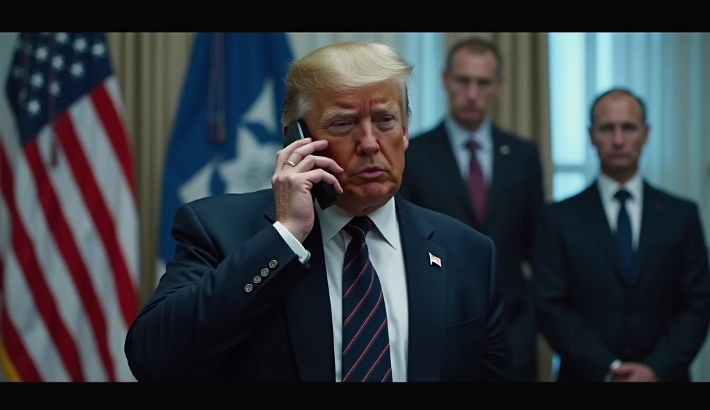 rich upscale presidential room in the background, central donald trump in a (detailed suit:1.1), layered visual storytelling, glossy finish, designed for high-impact visual appeal, movie title in (impactful typography:1.2), teaser visuals hinting at plot, digital HD quality, Adobe Photoshop design, theatrical release, encapsulating the essence of a resident