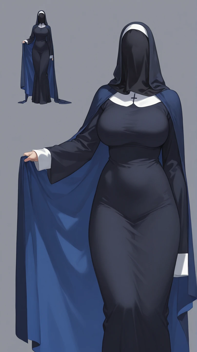 masterpiece, high definition, PERFECT FACE, anime - style image of a blue haired woman in a black nun outfit, elegant nun girl, utopia, mature and lady, smile face, from girls frontline, artwork in the style of guweiz, , background art, lighting, PERFECT EYES, looking at viewer