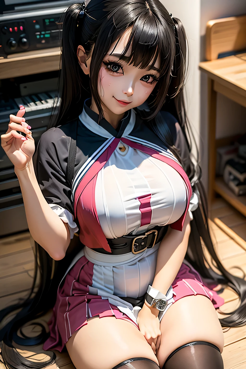Two schoolgirls、high school uniform、透けたhigh school uniform:1.9、Uniforms that show off your body line、lace uniform、Transparent、big breasts、アニメbig breasts、underboob、underboob:1.9、obscenely large breasts、勃起nipple:1.3、nipple、Voluminous bun-shaped twin tails、rose decoration in hair、smile、white fishnet tights、full body shot、focus on crotch、angle from below、Angle to see the face from directly below:1.9、Seductive panties with detailed decoration、put your hands behind your head、bold spread legs、beautiful eyes、long eyelashes、walk through the rose garden、Lakeside、2 Maidens:1.9、lean against each other's chests、Detailed ornamental hair ornament、pink costume、胸の谷間とunderboobが見える:1.9、Shangri-La、Hanabubuki、Grabbing each other's breasts、showing off crotch:1.5、wine red velvet curtains、Sheer blouse、Sheer skirt、cover your chest with your hands、purple eye、a little blush、Nipples with a heart symbol:11.9、nippleはハートで隠す