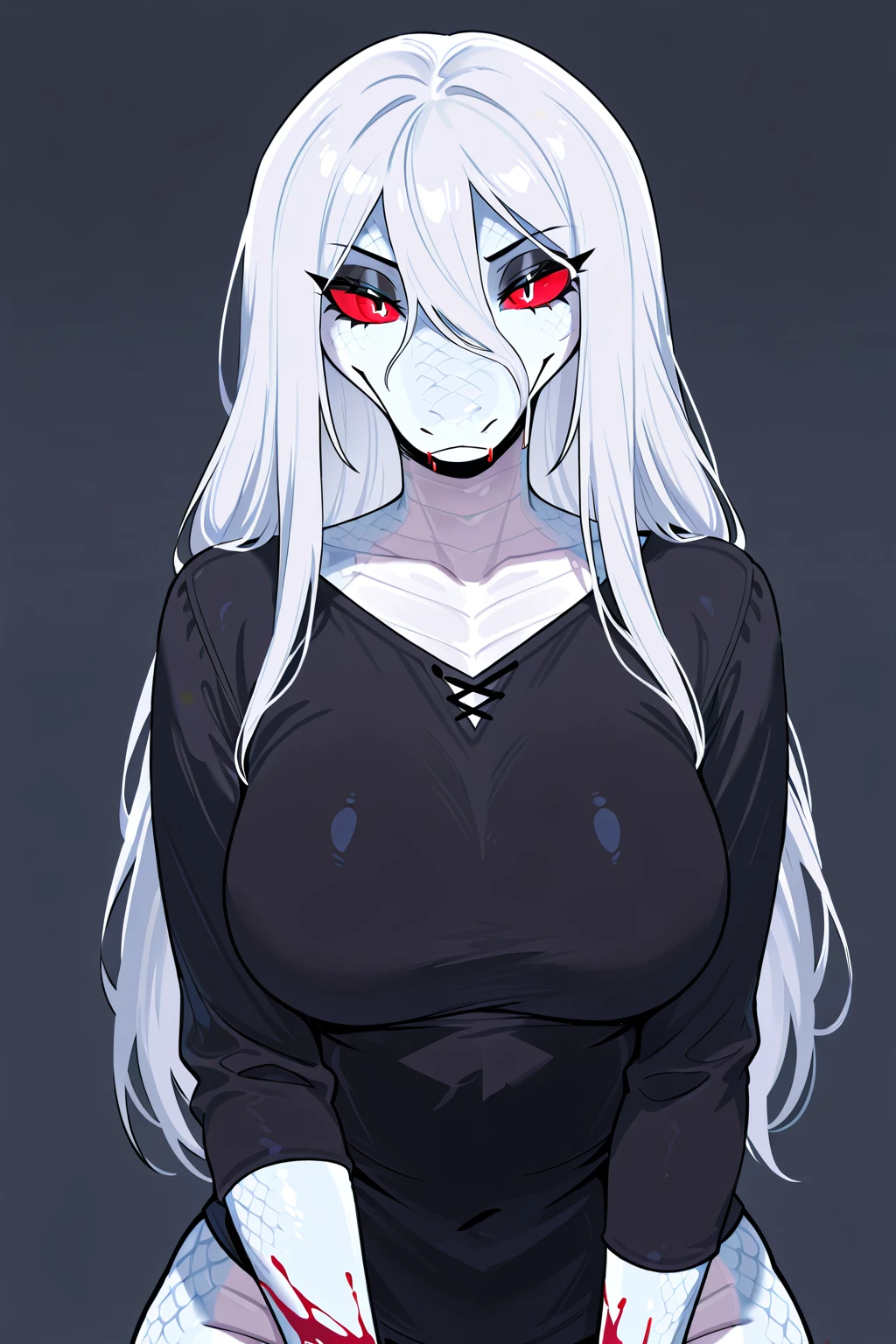 (masterpiece:1.2)、Highest quality、PIXIV、Rebellious girl、One girl、Open your mouth、鋭いteeth、teeth、Long Hair、Street background、Bright blue eyes、Upper Body、smile、Focus on the viewer、Chest in the center、Shoulder Bare、Belly button、Black and white hair color,leaning forward,Night view,Black and white grey outfit,Overflowing drool、saliva、White Breath、Sigh,Pull your mouth with your fingers、An excited look、Long, narrow eyes,fallatio