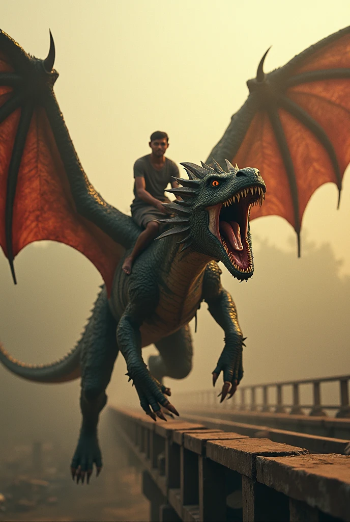 Creat ultra realistic picture where a teen boy flying he is wearing a black t shirt and a face mask.He is sitting on the back of a Chinese dragon, that Chinese dragon have thunder power the background feature is black cloud 