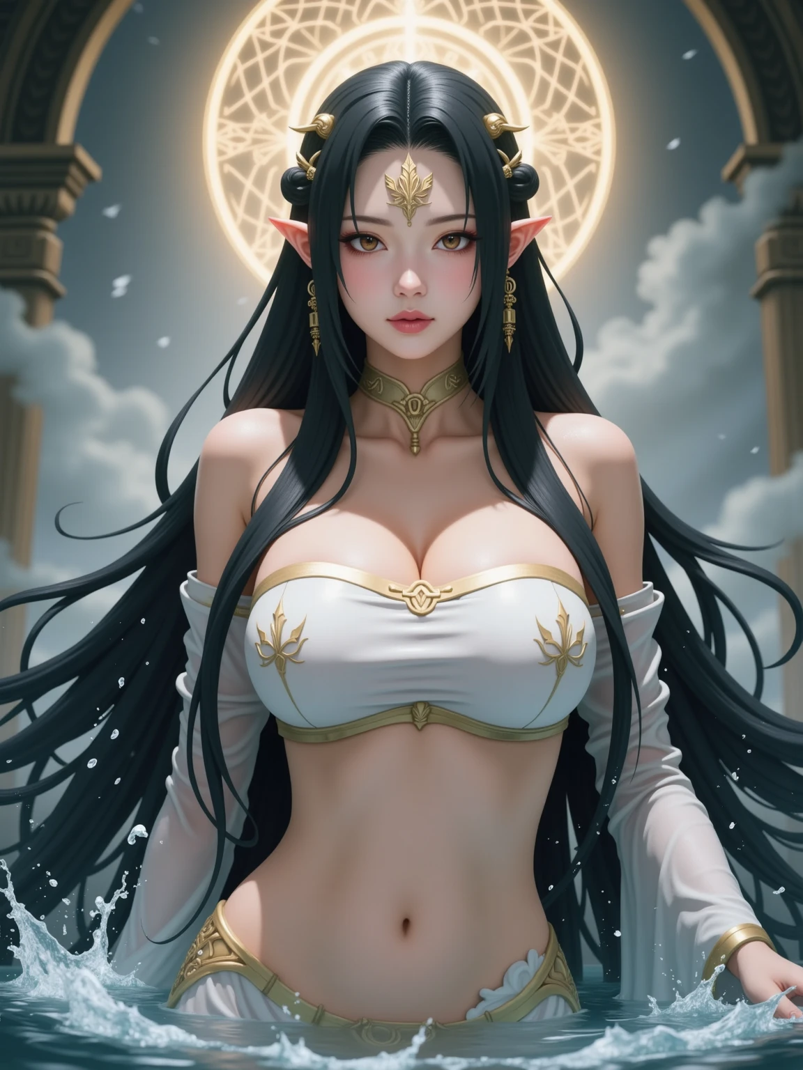 Goddess parvati demon sex black hair married wife jewelry crown full  trident in hand in mount kailash savita bhabi look like sitting on meditation hot safforn dress sexy blowjob
