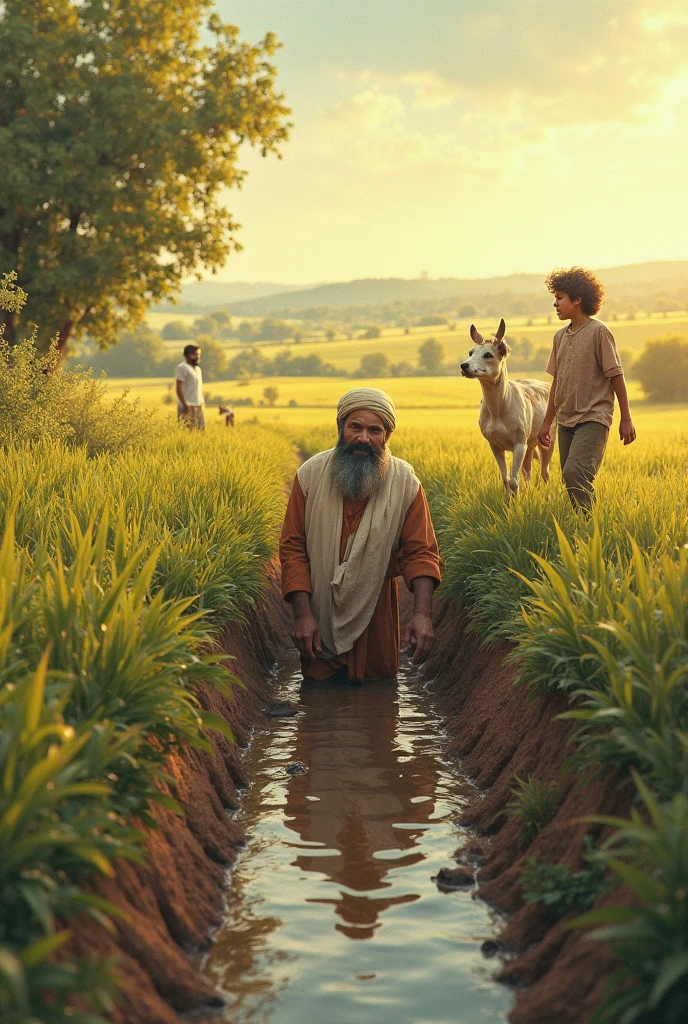 A molvi in river crying for help.a stephord with his goat in happy mood whith his goats and back ground contain beatiful ludh green grass river and trees reat thumnail for you tu e