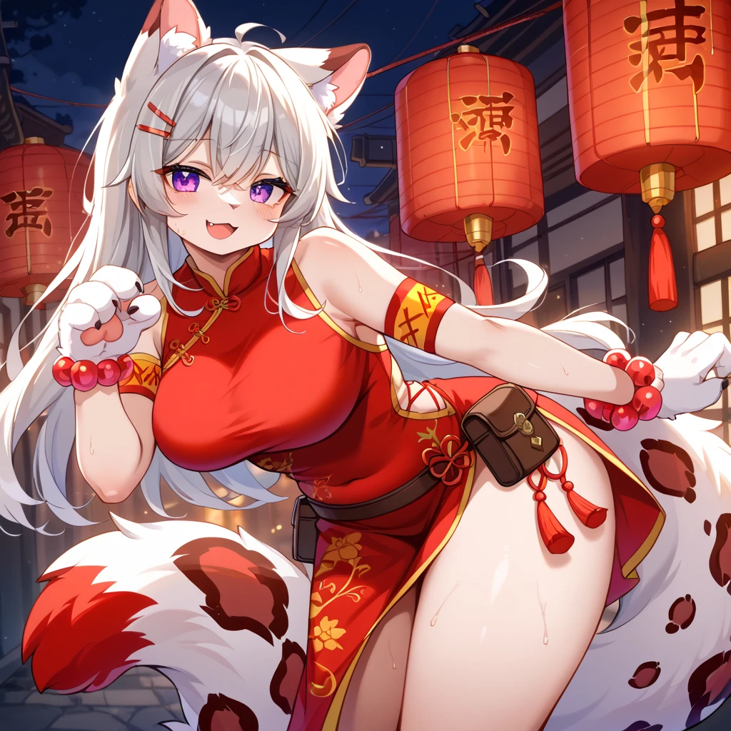shiroko_bluearchive,wolf ears,(((Cum Thigh))), (an extremely delicate and beautiful),((masterpiece)), (((best quality))), ((ultra-detailed)), ((illustration)),((solo)),((((a girl)))),(beautiful detailed girl),(((cheongsam))),((((((arms_behind_back)))))) ,((((beautiful detailed eyes)))),spring festival,(((chinese new year))),(((snow))),((lunar new year)),firecracker,Temple Fair,((busy street)),(detailed fireworks), finely detail,(firecracker),((the best building)),(((best shadow))),many people,(Flying snowflakes),  nude, 1girl, large breasts, 