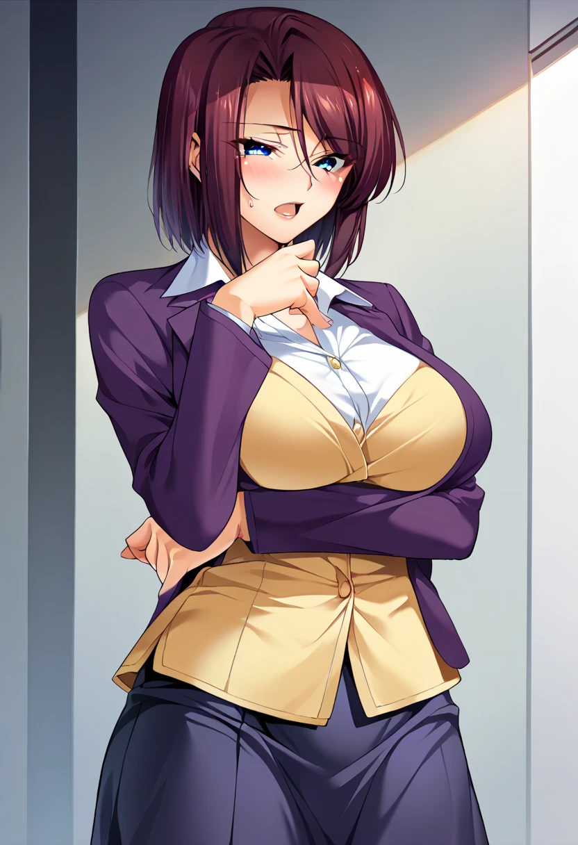Anime girl posing with long brown hair and pink shirt facing camera, seductive anime girls, (sfv) safe to work, ilya kuvshinov with long hair, anya from spy x family, oppai, attractive anime girls, Big breasts!, the breasts are large, Marin Kitagawa fanart, breasts covered and sfw, anime best girl, anime moe art style