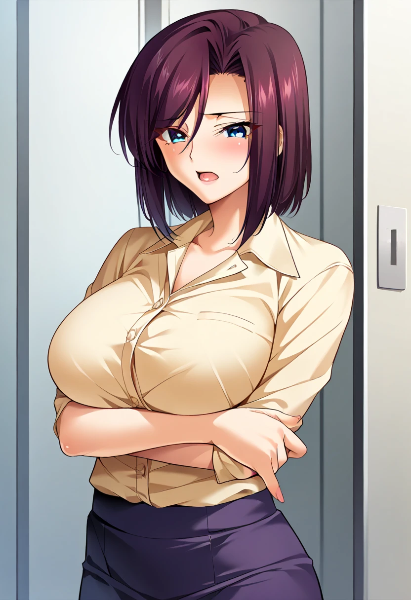 1girl, sofiatakigawa_jav, breasts, eyelashes, looking at viewer, cowboy shot, sitting, crossing legs, dynamite lighting, attractive body, wearing office attire, white blouse, pink singlet, belt, navy blue pants,
(ulzzang-6500:0.0), (ultimate quality, masterpiece, highres:1.0), (photorealistic, realistic:1.9),  nice hands, 