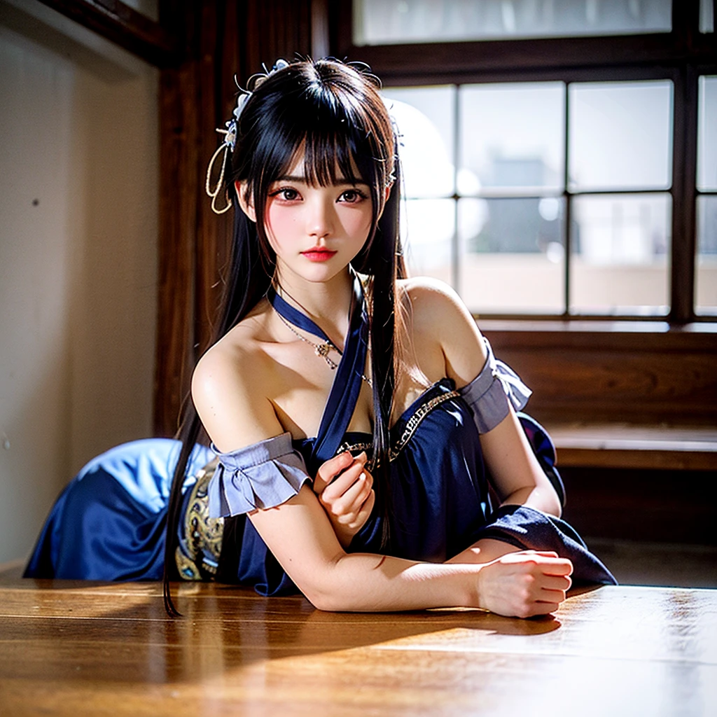 ((gufeng, Bare shoulders)),(masterpiece, best quality:1.2), 1 Girl, Solitary, Deep in Wonderland,Moonlight falls like water,Foggy Room,The heroine's figure is vaguely visible,Like a fairy in a painting,Slender sexy legs,Very beautiful legs,Leaking sexy legs,Large Breasts,美丽而又带着一丝mystery的色彩。Her face is beautiful and delicate,Like a finely carved jade,Showing extraordinary beauty。The eyebrows are so pretty,The waves in my eyes are like twinkling stars,Show the light of perseverance and wisdom。The bridge of the nose is straight,Cherry lip color,The slightly upturned corners of the mouth reveal confidence and calmness。Her face is chiseled,Skin like jade,Reveal healthy glow,Just like fairies, She never eats worldly fireworks。Her makeup is light and delicate,No excessive embellishment,But it is enough to show her temperament and charm。Light foundation highlights the translucence of the skin,A light eyebrow pencil outlines her perfect eyebrow shape,Eye makeup is eye shadow and eyeliner,Make her eyes brighter、Energetic。嘴唇涂上grace的口红,Add a touch of charm and sophistication。她的衣服grace别致,Clothes fluttering,As if the wind will blow it up at any time,Drifting away。既不失grace,She also showed her extraordinary ball skills。Swaying with her movements。Her hair was tied back casually.,Secure with a jade hairpin,A few strands of hair fluttering gently in the wind,Add a touch of softness。Her figure looms in the fairyland,宛如一道Large Breasts美丽的风景线,Attracted everyone's concern。She seems like a fairy in wonderland,Large Breasts美丽、grace、mystery、Full of power。
