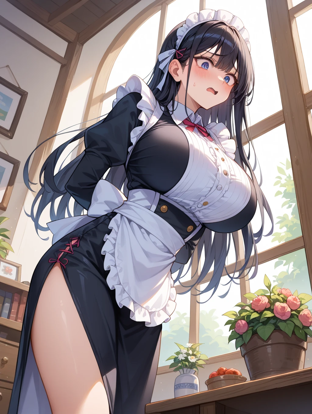 A woman with huge ,Black long hair,twintails,Exquisite,Ribbon,Transparent nightdress,Slim waist,pubic,Playful skirt,Lace underwear,blush,A cute daughter,