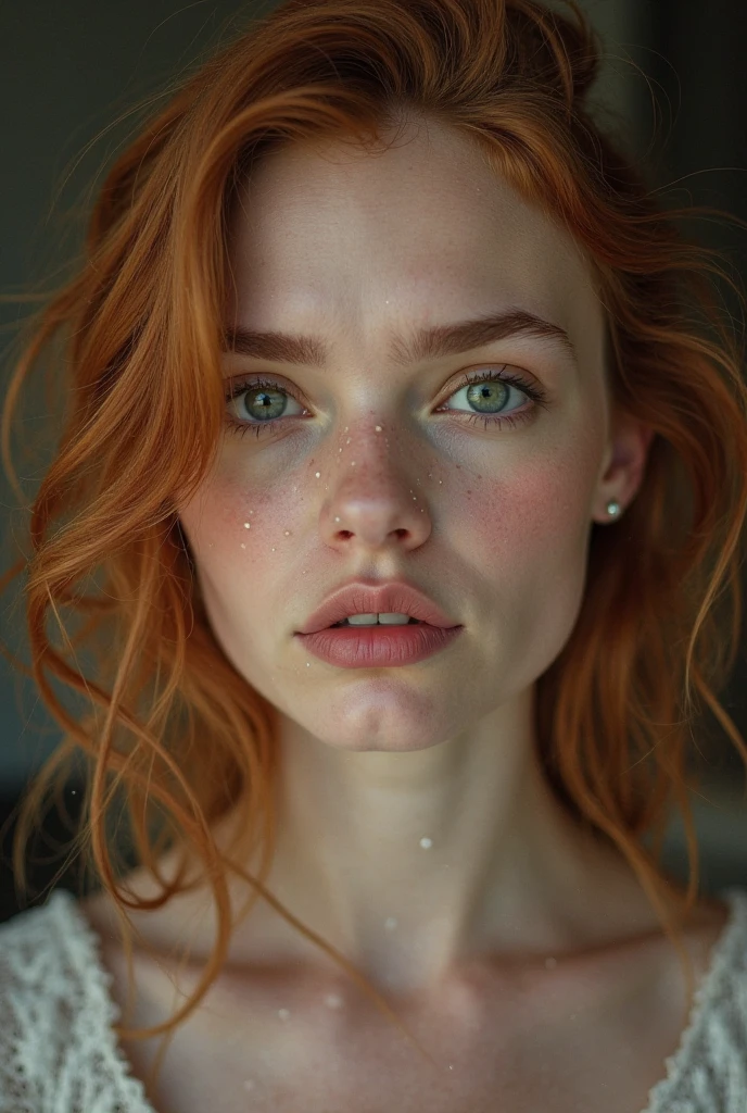 (masterpiece, best quality, highres, high resolution:1.2), extremely detailed, realistic, intricate details, (cinematic lighting, sunlight, volumetric),
1girl, extremlydetailed face, extremelydetailedeye, redhead hair, Faux Hawk, hair over eyes, blush, freckles, light smile, (small breasts, thick thighs, wide hips), pussy, looking at viewer, parallel to the camera, eye-level shot, medium close-up shot, cowboy shot 
<lora:realistic:0.25>