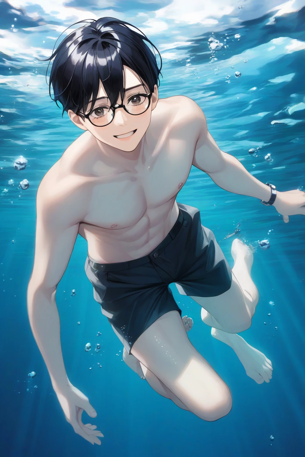 (2 people､Shota､((((Swimming Brief)))､Slender body､Upper body naked､wrestling、Full Body Everyone is wearing swimming briefs. Brief)))