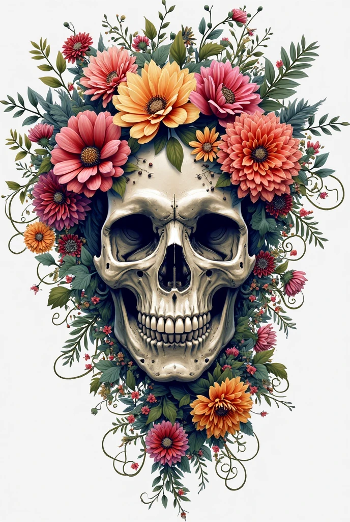 Floral decorated skull, lowkey lighting, fundo png, detalhado, macabro, arte de dali, Surrealista, Pintura digital, foco nítido, 8K Artistic Station