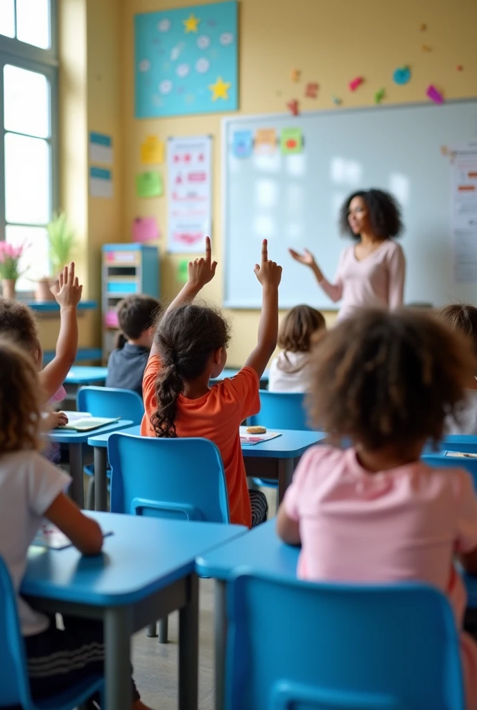 Students in a classroom, engaging with a teacher