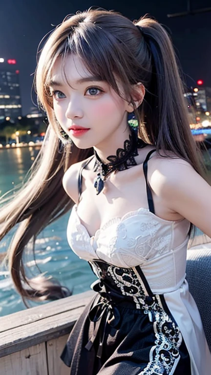 Kim Ji-ni Jennie face, wear a bunny headband, wearing a slim blue shirt, open waist, short motorcycle vest cleavage, Tight shorts, Gloves, strong contrast, Sunlight on the face
