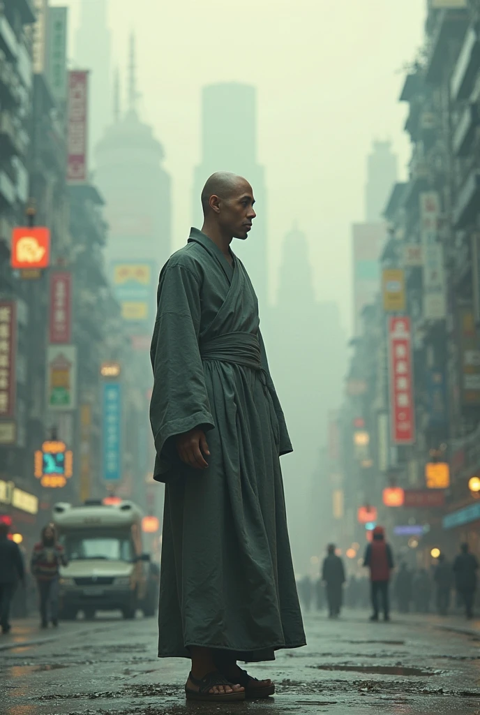 Monk Shaolin cyberpunk mecha combat futurist