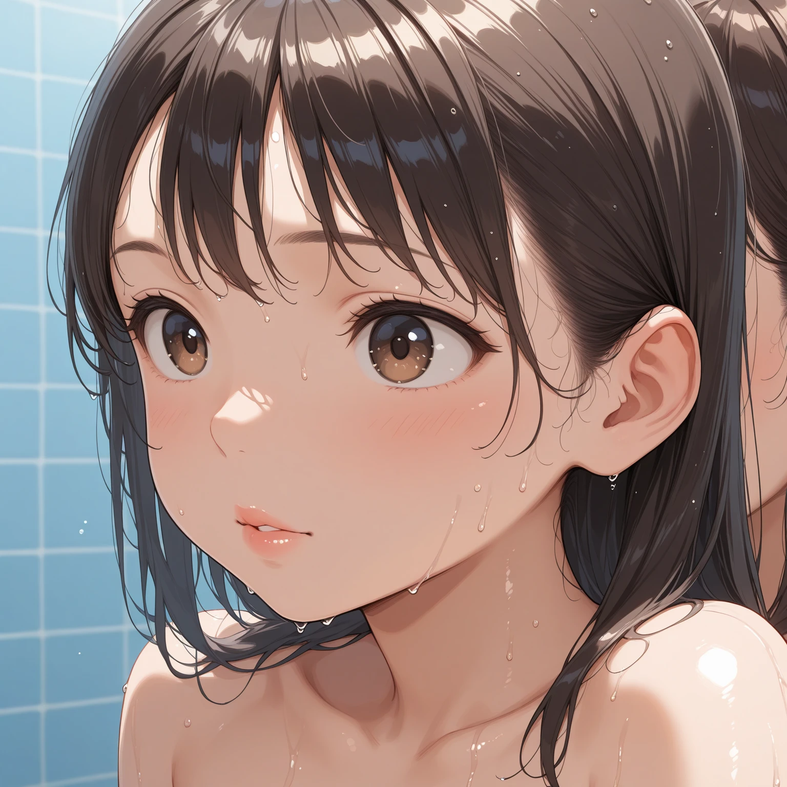 Absurd, Super detailedな,(In 8K:1.3),Masseter muscle area,(masterpiece:1.2)、(Highest quality)、4K、Super detailed、(Movement Structure:1.4)、(Shining Lights、Atmosphere lighting), High resolution, Best Quality、(One girl:1.4),Super detailedな,Bright colors、Treebreak Production Art、(Warm color light source:1.2),High-level image quality、Fine image quality、Intricate details,Volumetric Lighting,Realism BREAK、Profile、 (Idol face:1.2)、(15 years old:1.4)、Very beautiful face and eyes, Beautiful images、 natural make up、big eyes、 taking a bath、(Baby Face:1.5)、(Small breasts), (glossy skin :1.5)、(Sweat:1.5), nsfw,(taking a bath:1.5), (bathroom:1.2) 、 (brown hair,medium hair,sidelocks、wet hair:1.4)、 (Beautiful nipples)、(Delicate and detailed、naked)、 (orgasm face)、(White skin:1.4)
