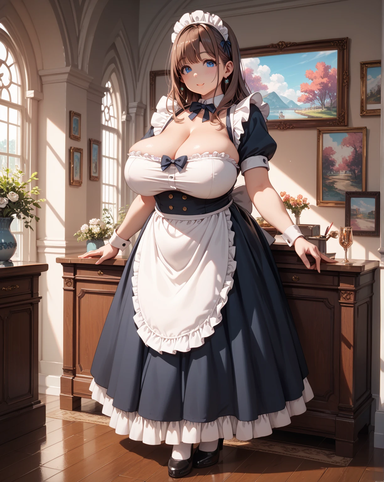 {{masterpiece}},high quality, 4K, 2D, 1 girl,{simple gray background},(attractive mature lady:1.6),milf,standing,(sagging breasts:0.8),(gigantic breasts:1.4),maid,front face,{{tareme}},attractive mature lady,black hair, {from right in front of face and body},View viewers from front,{front facing shot},Wear glasses,(serious:0.1)