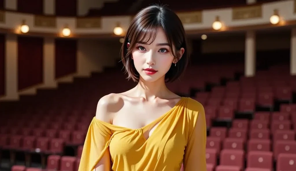 ((8k:1.27)、Top quality、masterpiece、Ultra-high resolution:1.2)Beautiful Japanese women photos(Pleasant:1.1) grace、There is a good、Gradient lighting、1 Girl、Delicate skin、look here、Brown Eyed、(Short hair with bangs:1.2)、(Large breasts:1.0)、(Medium areola:0.8)、(Realist:1.4)、(Top quality:1.0)、(Ultra-high resolution:1.0)、8k、Original Photography、(masterpiece:0.2)、(Pure face_V1:0.5)、 Classic design clothes、60s actress style、vintage dress、classical、shirt dress、sleeveless、Chest隱形設計、Excited expressions、Red cheeks、Want me、theme、Looking down from above、tilt、good posture、Chest、Tipsy、Tired and Sleepy、office、Sit on a chair、Sleepy、drunk、Huge 、