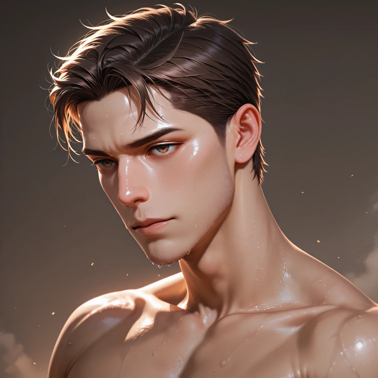 1boy,red background,absurdres,masterpiece,highres,intricately detailed,a gay man,sexy,muscular,strutting outdoors,gorgeous eyes,detailed face,pouring rain,outdoors,global illumination,subsurface scattering,