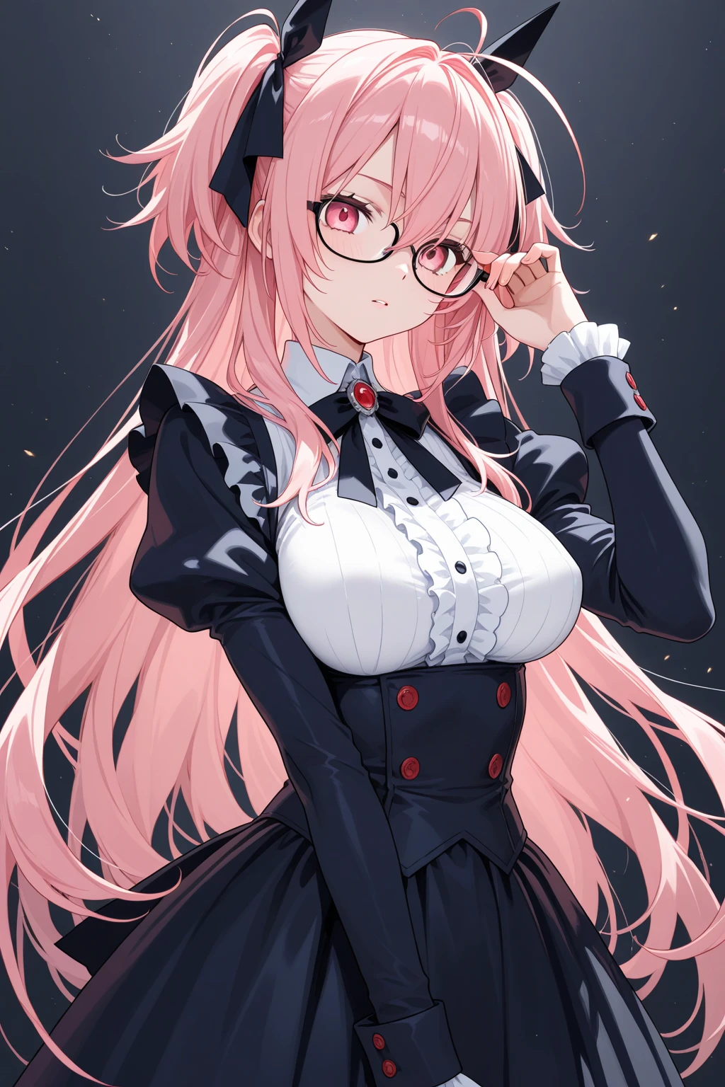 underdressing,Expression of disgust,Expression of disgust,Red Eyes,Sweat,Soaked,liquid,transparent,Cropped tops,succubus,pink,stocking,Glasses,Black pantyhose