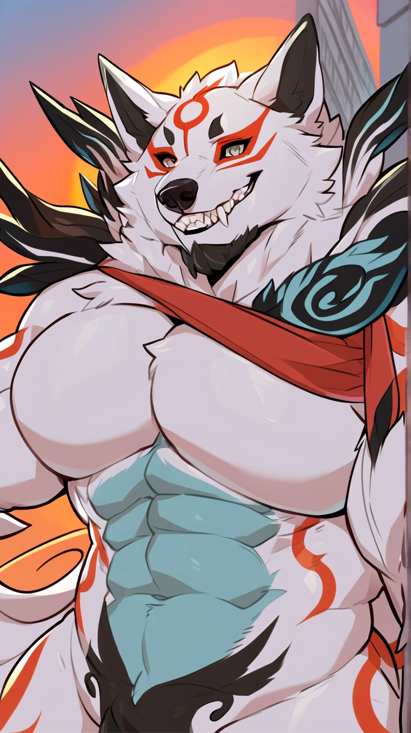 the only person,hairy pubic,Human biology,Male white wolf,grey fur,Gray tail,White ear bleeding - green eyes,Muscle tissue,male people,Raised sexy,(The hairy pubic feeling of animal ears),Intimate parts,4K,High image quality