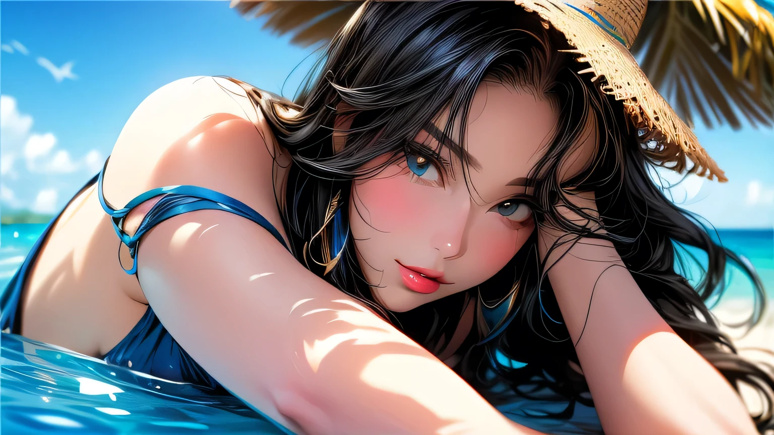 araffed woman in a blue bikini sitting on a beach, violet myers, on a sunny beach, at the beach, posing on the beach, in the beach, bikini model, on a beach, on the beach, at a beach, mia khalifa, posing on a beach with the ocean, beach pic, christina kritkou, on beach, on the sand