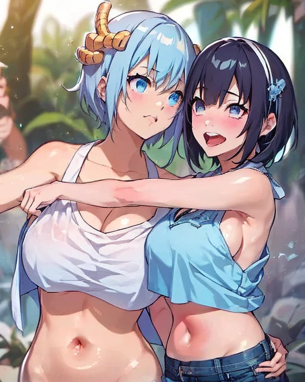 2 girls, multiple girls, couple, 微lol, lol, permanent, armpit, grabbed from behind, tickle, tkl, simple background