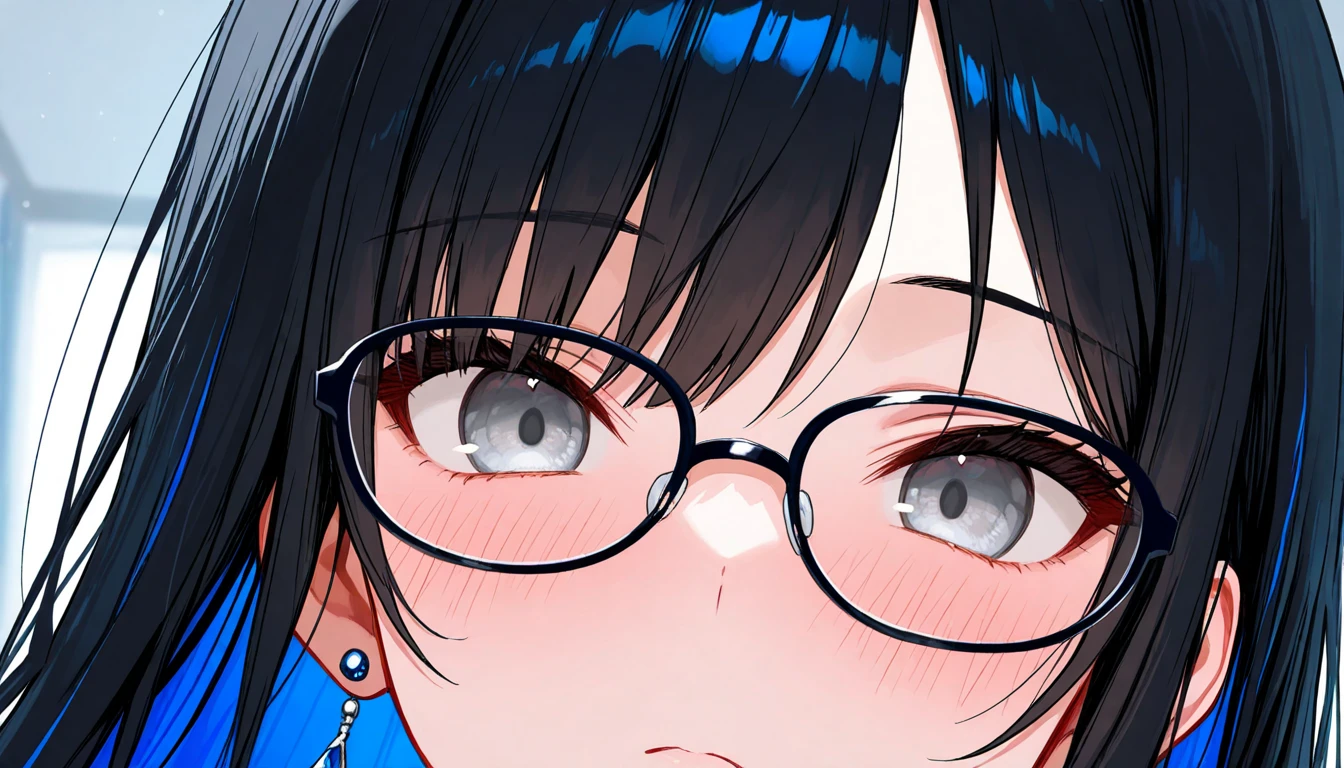 Masterpiece、top-quality、girl1、ultra-detailliert　Black glasses　ahe face、Acme face、put out the tongue、droolng、dripping saliva　Faces close、Facial Close-up