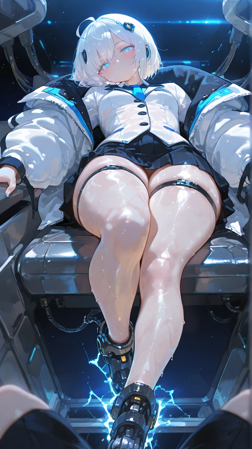 duffle coat, absurdres, RAW photo, extremely delicate and beautiful, masterpiece, Best Quality, ultra high resolution, 32k, hyperrealistic, ultra-detailed, detailed description, pale skin, 20 years old, tearful mole, earring, short medium hair, wavy hair, whole body shot, legs, Red eyes,