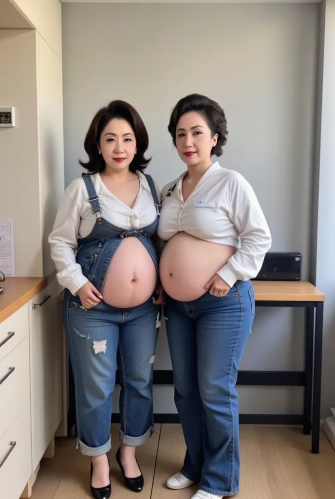A high resolution, Sharp focus, Pixiv masterpiece, ((Complicated details)), highly detailed, full bodyesbian, inaba_himeko, 1pregnant woman,potbelly,4 months pregnant,pregnant belly, Black hair, Black sweater, (黑The eye:1.3), 校服, Sweaters, Formal shirts, jaket, blazer jacket, blueribbon, The shirt, plaid skirts,8k,photorealestic,Need --auto