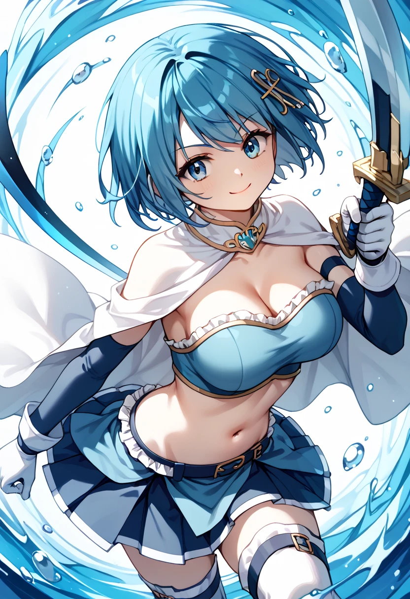 Anime Moe Art Style,highest quality,High resolution,Anatomically correct,One Girl,Mid-teens,A girl with light blue hair in a ponytail,Super detailed,A world of swords and magic,Off-the-shoulder tops,mini skirt,Big Breasts,A rich expression,Serious expression,Slashing with a dagger,Fighting,Dynamic movement,Jump from a high place,Daytime Plains,Eyes drawn in detail,hair ornaments,necklace,bracelet,ring,8K