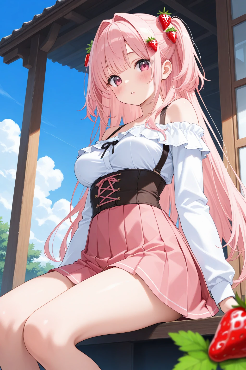 (in underwear on the way to take off the kimono)), ((slightly opening mouth)), (((smile)), (full body), (angle looking up from below)), beautiful [[beautiful Japan]] girl who is about to take off her kimono [[long pink hair]]--style anime girl, (((pink very long hair)),