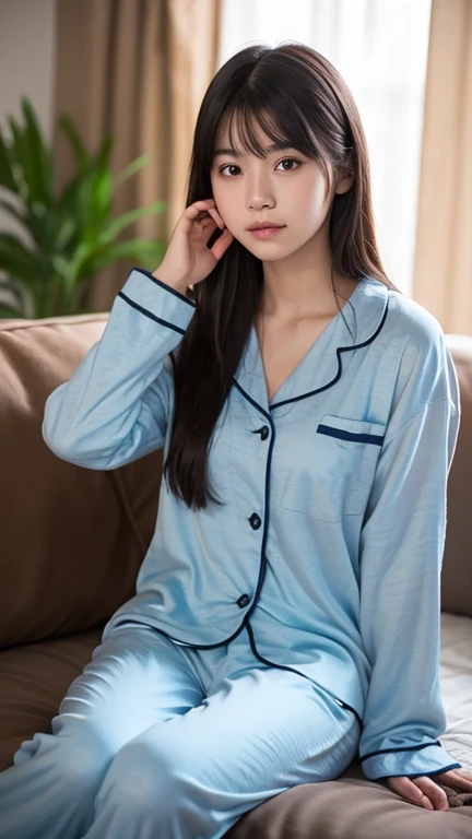 top Quority,Ultra-clear resolution, ((Beautiful Chinese aunt). Body. Sexy. Slim. Thin. Captivating. Natural face. No lipstick. Messy Bun. ( no Earrings-Earrings).
((Micro panties)), ((breasted button-up. pajama sleep shirt)), long legs_full body. Pose.??????. sit down. On bed
