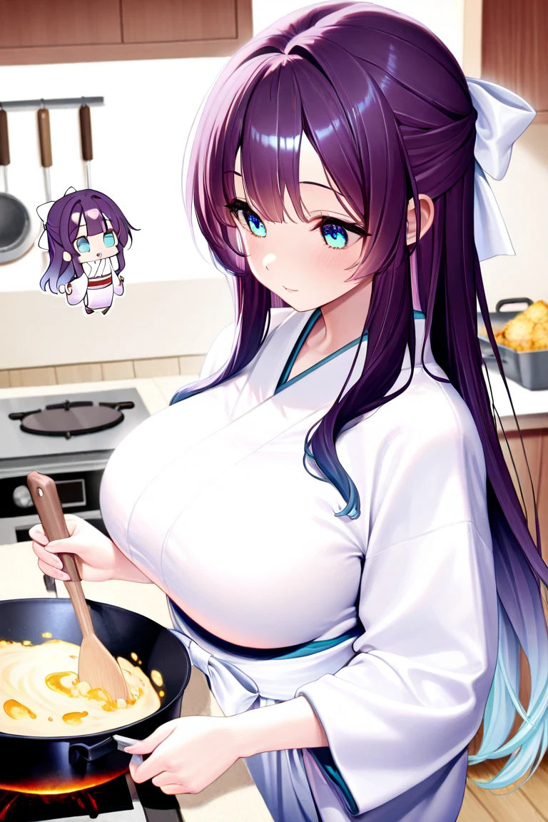 id_yoshiko_tsushima 　(nsfw, nude, naked, 1girl, solo) , cooking, , nipple ,empty eyes, ,, , Big Breasts, crying、 whole body　, palace, sea