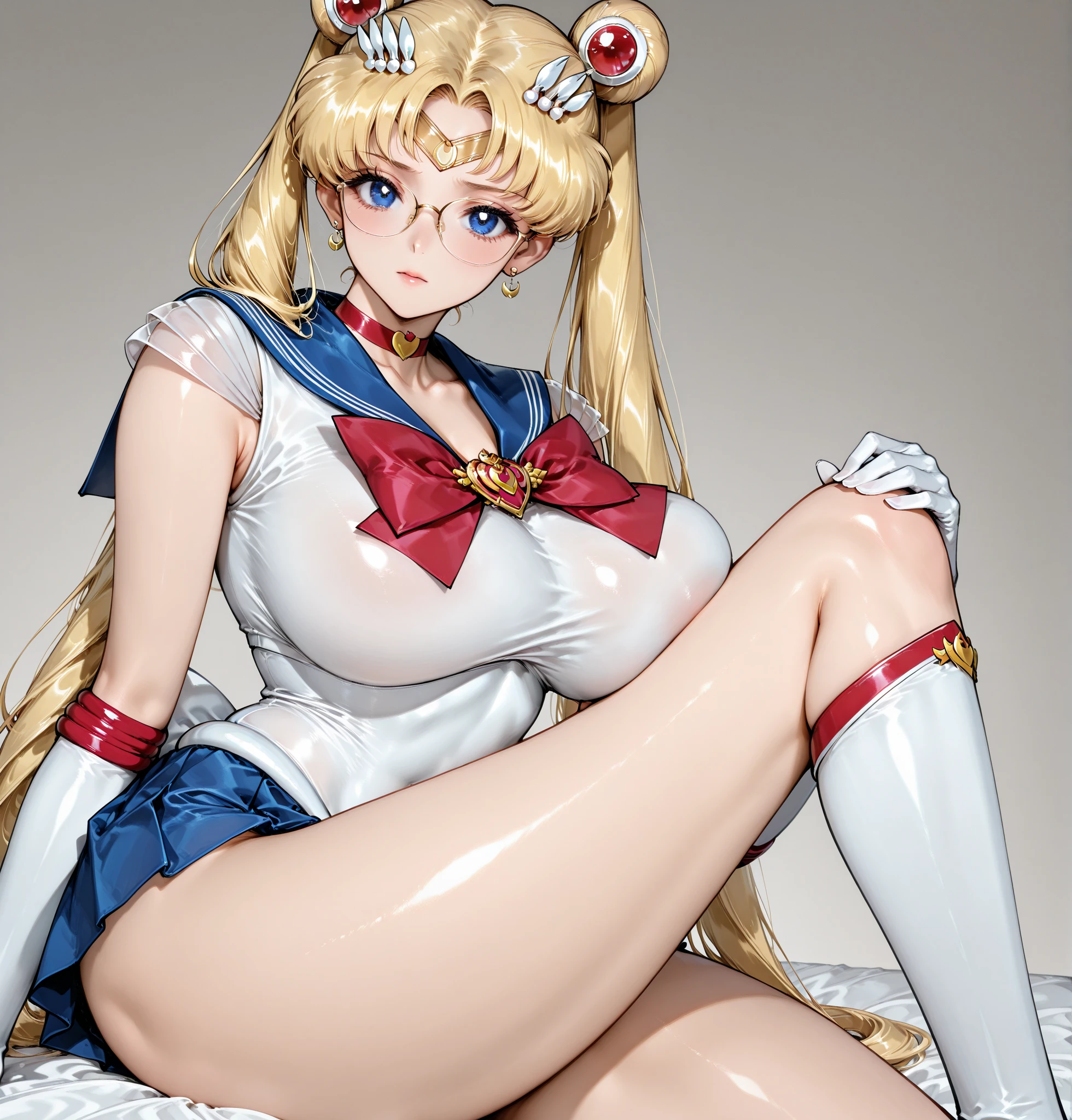 Hi res, masterpiece, nsfw, palm beach, day, sailor moon, blonde hair, gigantic tits, dense pubic hair, black g-string micro bikini, white high heels, erotic expression, lewd face, closed eyes, on her knees, (she is having sex while moaning: 1.4), cum, squirting, sweating